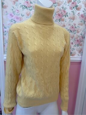 Cashmere Vintage Yellow Cable-Knit Turtleneck Sweater - Ralph